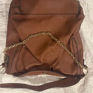 JustFab Brown Shoulder Bag with Chain Detail and Slouchy Design